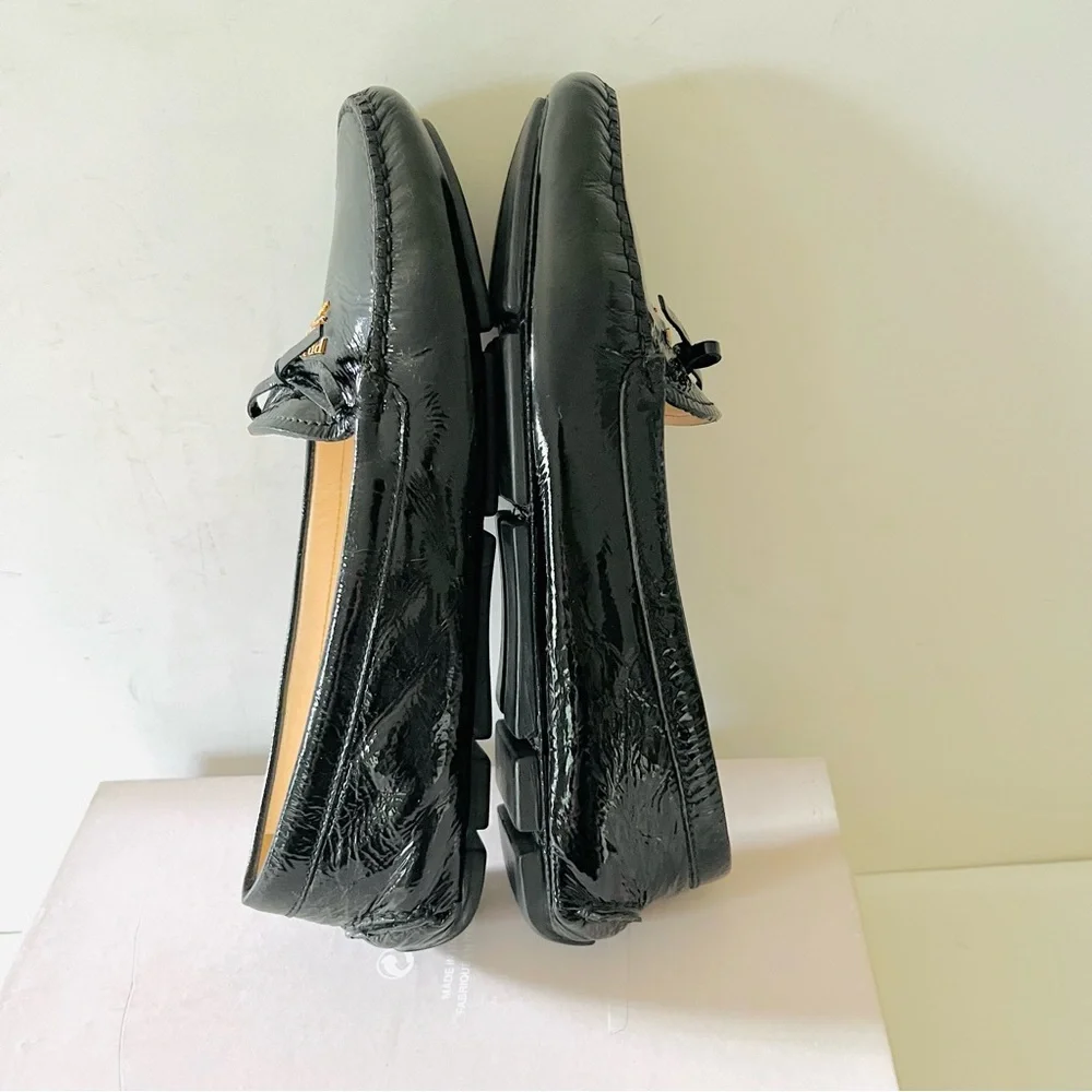 Prada black patent leather driving shoes loafers 38